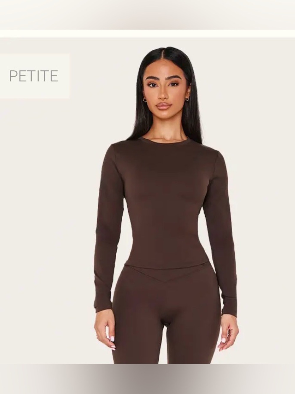 PrettyLittleThing PETITE ESPRESSO SCULPT LONG SLEEVE GYM TOP